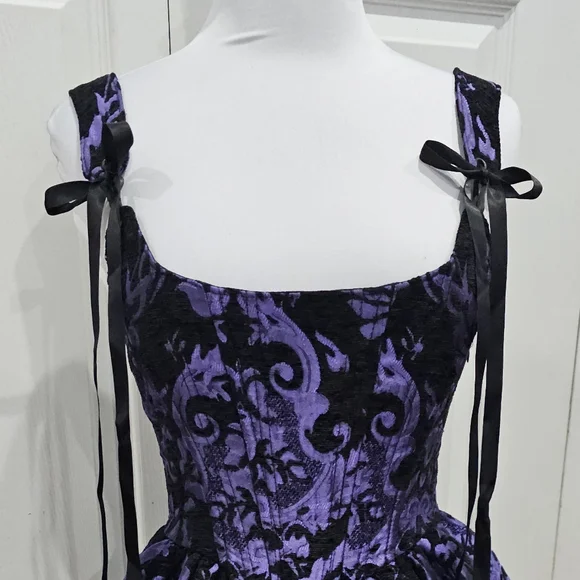 ~SOLD~ Dolls Kill Goth Widow Sultry Sins Black Purple Brocade Corset Dress XS - Picture 10 of 12